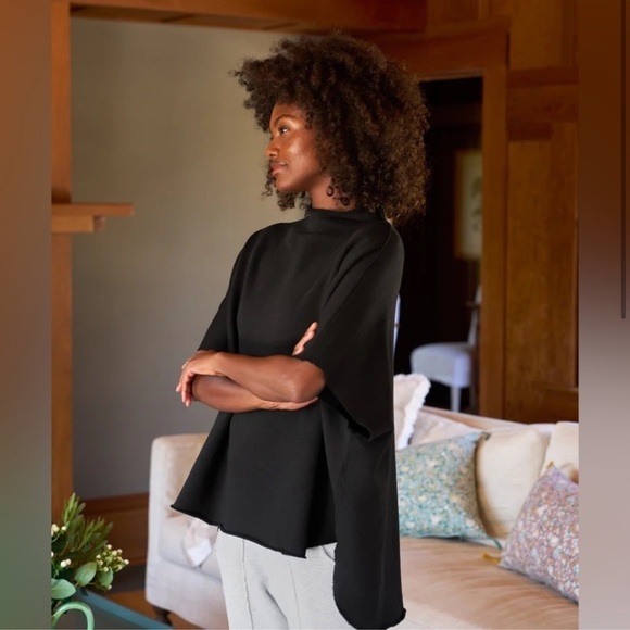 Frank & Eileen Tops - Frank & Eileen Audrey Funnel Neck Capelet Triple Fleece One Size OS Black